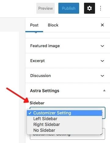 Astra sidebar setting