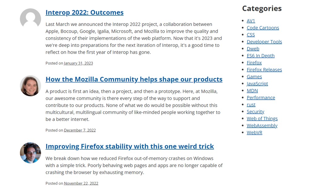 Mozilla Hacks archive page