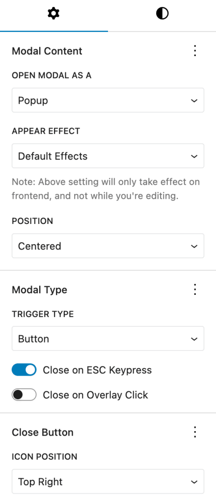 Modal Setting Panel