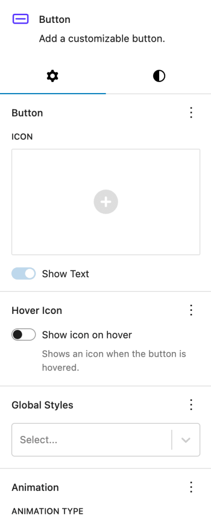 Block settings panel